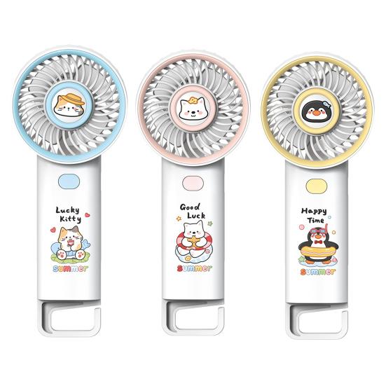 Cartoon Animal Handheld Fan with Hook 3 Speed Adjustable USB Rechargeable Summer Cooling Fan Portable Travel Mini Personal Fan