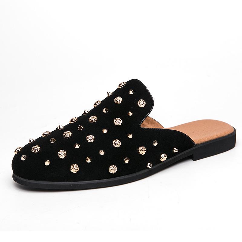 Men s Versatile Korean Slip-On Moccasins: Summer Style Casual Half-Open Shoes 40 чёрный
