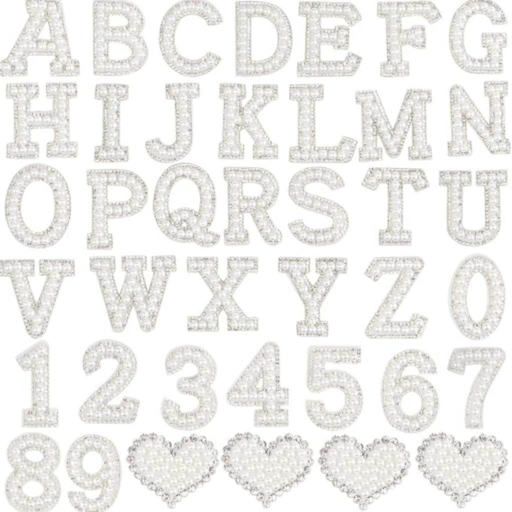 26pcs A-Z English Letter Glitter Pearls Rhinestone Patches Repair Embroidered Sew on Appliques,Patches for DIY Clothes Bags Hats