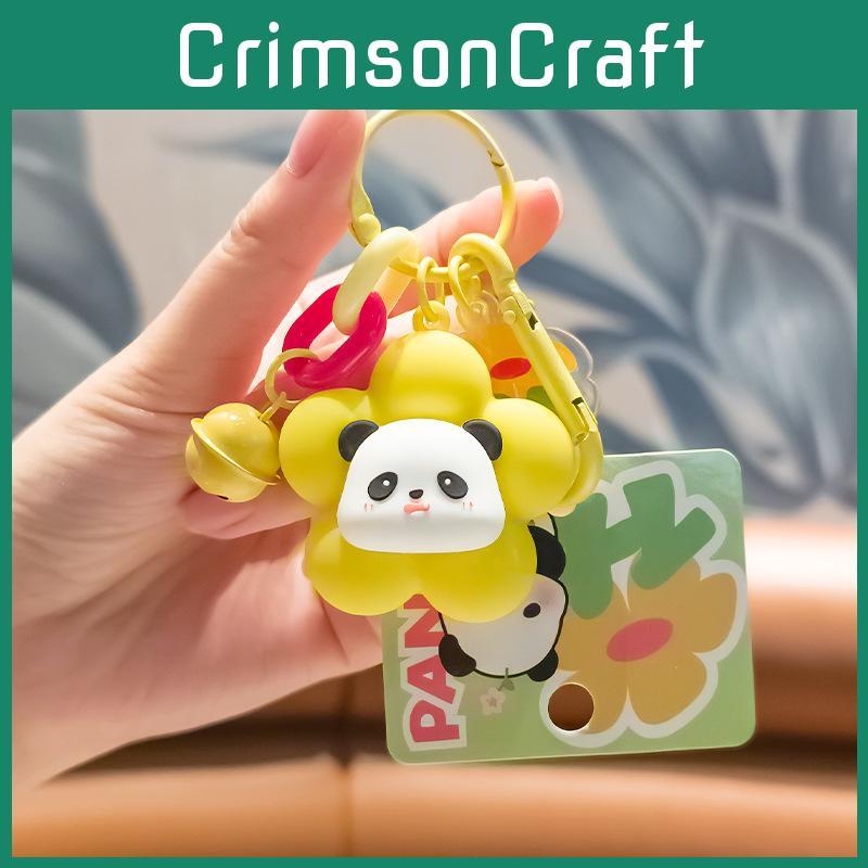 Colorful Flower Pvc Panda Keychain Adorable Key Chain Accessory For Car And Bag