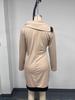 2026 Herbst/Winter Damen Colorblock Patchwork Sexy Taillenbetonendes Langarmkleid