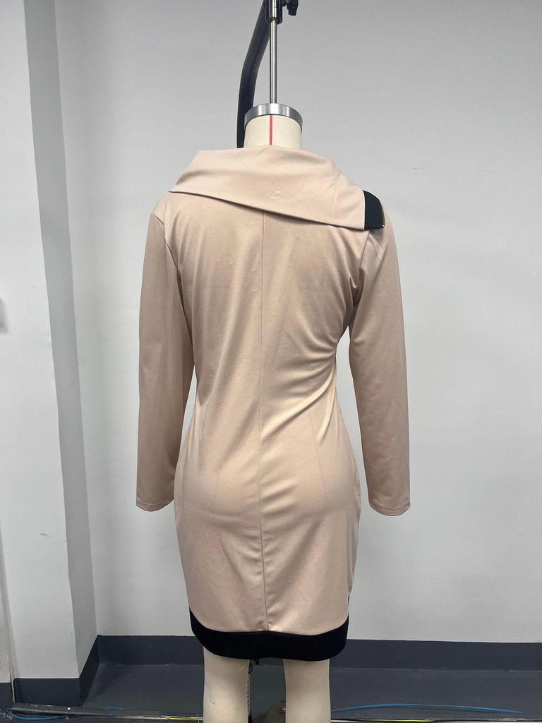 2026 Herbst/Winter Damen Colorblock Patchwork Sexy Taillenbetonendes Langarmkleid