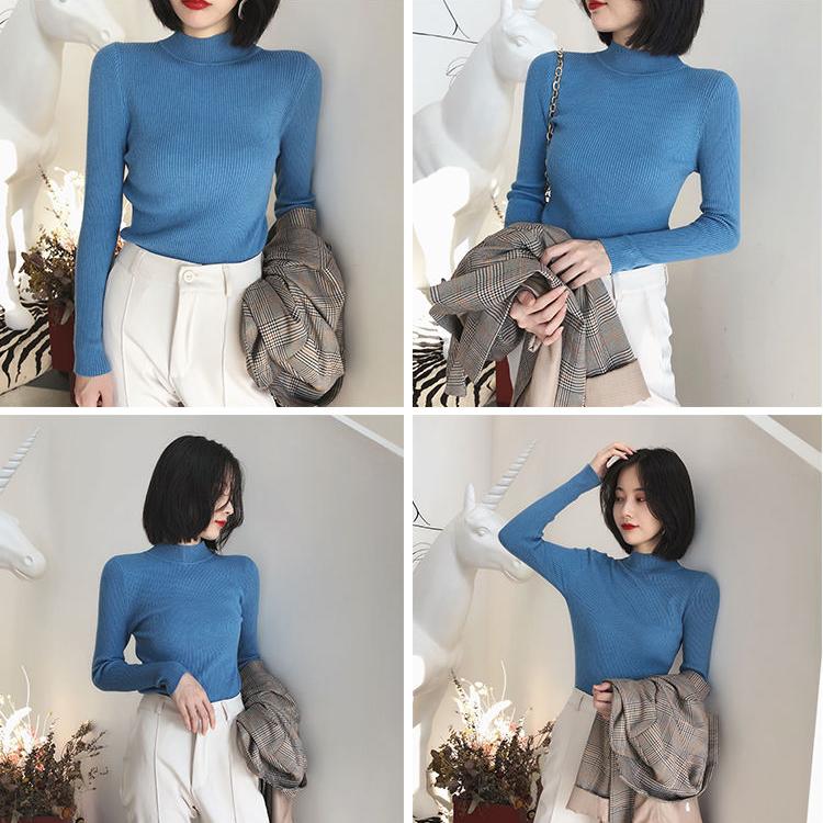 Autumn Winter Women's Stretch Knitted Sweater  Half Turtleneck Jumper Tight Short Knitted Bottoming Shirt Pullover Jumper Knitted Tops