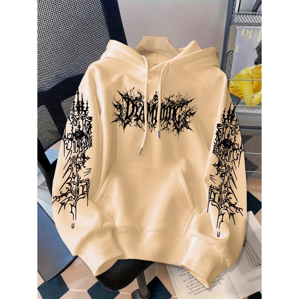 American Dark Thorn Letter Sweatshirt, Unisex Loose Fit Trendy Casual Top, Streetwear Retro Fashion Hoodie