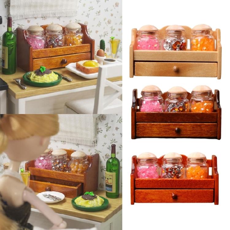 Miniature Wooden Jar Organizer 1/12 Scale Dollhouses Furniture Retro Kitchen Decors MultiPurpose Display Shelf