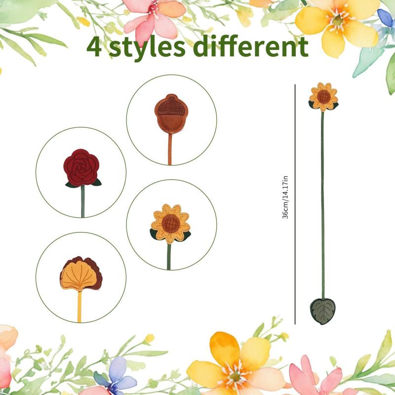 Floral Pattern Faux Leather Bookmark with Soft Rope Tassel Multi-Functional Bag Charm for School Students Stationery Supplies