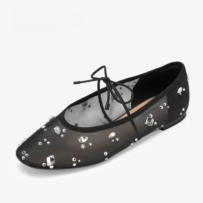 Mode Komfort Atmungsaktives Mesh Ballerinas Damen Luxus Kristalle Dekoration Mary Jane Schuhe Elegant Leichtgewichtige Weiche Sohle Freizeitschuhe