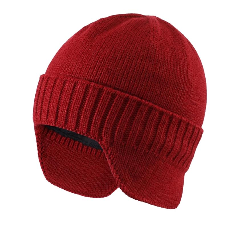 

[Connectyle] Knit hat earmuffs men s winter warm knit cap outdoor Cold protection hat skiing for snowboarding red