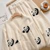 Thick Furry Flannel Cardigan Trouser Suit Autumn Winter Plush Women 2PCS Pajamas Sleepwear Set Loungewear Cartoon Panda Homewear