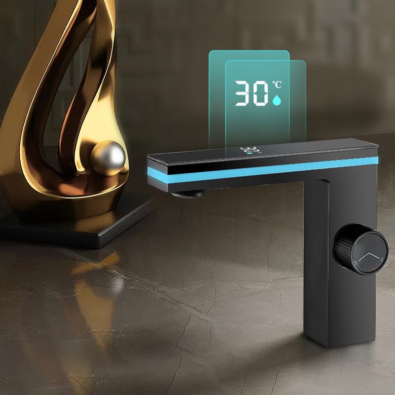 

Gunmetal Gray All-Copper Digital Ambient Light Bathroom Faucet with Hot and Cold Settings Without hot and cold water pipes