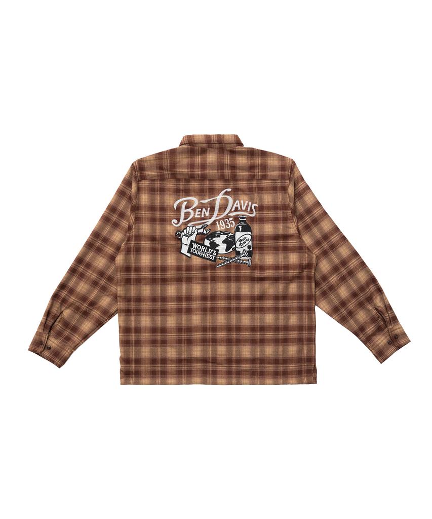 BEN DAVIS White Label Embroidered Plaid Shirt Brick