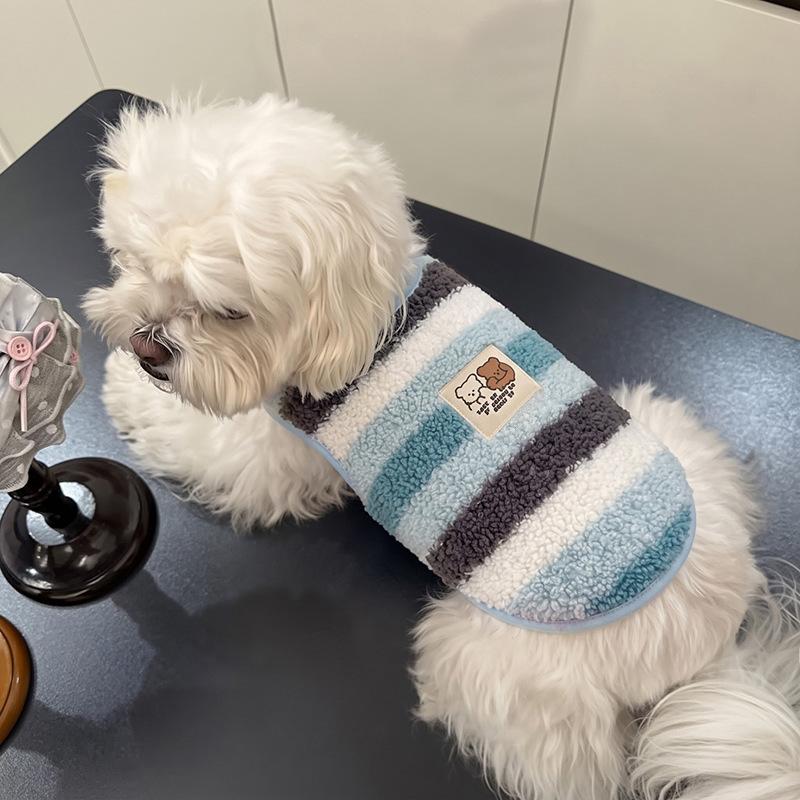 Dog fleece clothes autumn and winter rainbow candy striped than bear cat teddy small dog warm pet vest