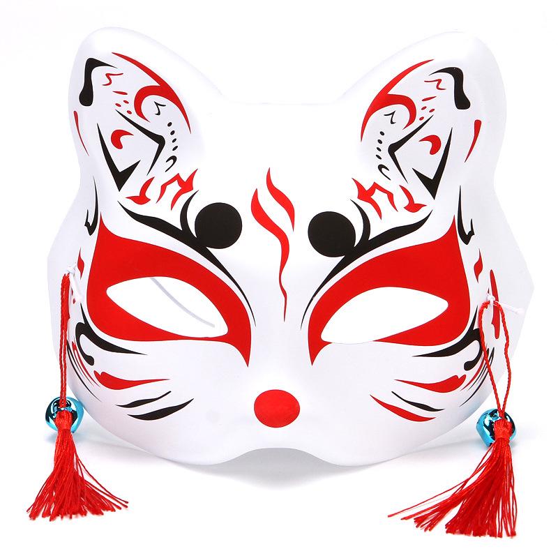 Hand-Painted Anime-Style Cat and Fox Half-Face Mask for Men and Women