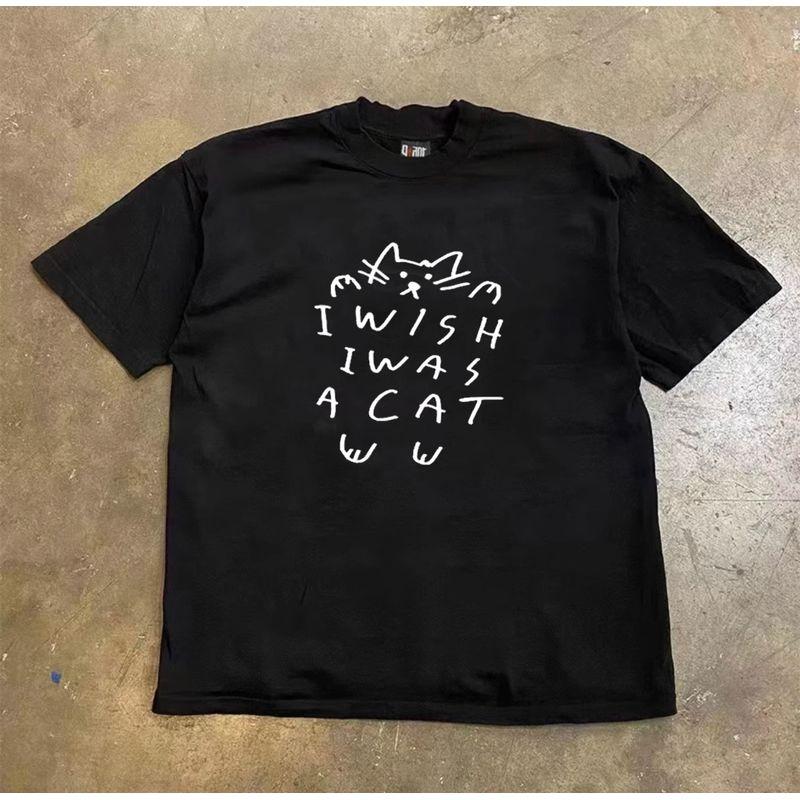 

Xiao Chen s Story Is 260G More than Heavy Weight Pure Cotton! Creative Cat Letter Print Loose Easiest for Match Short Sleeve T-shirt Black [260g Heavy weight pure cotton]] S