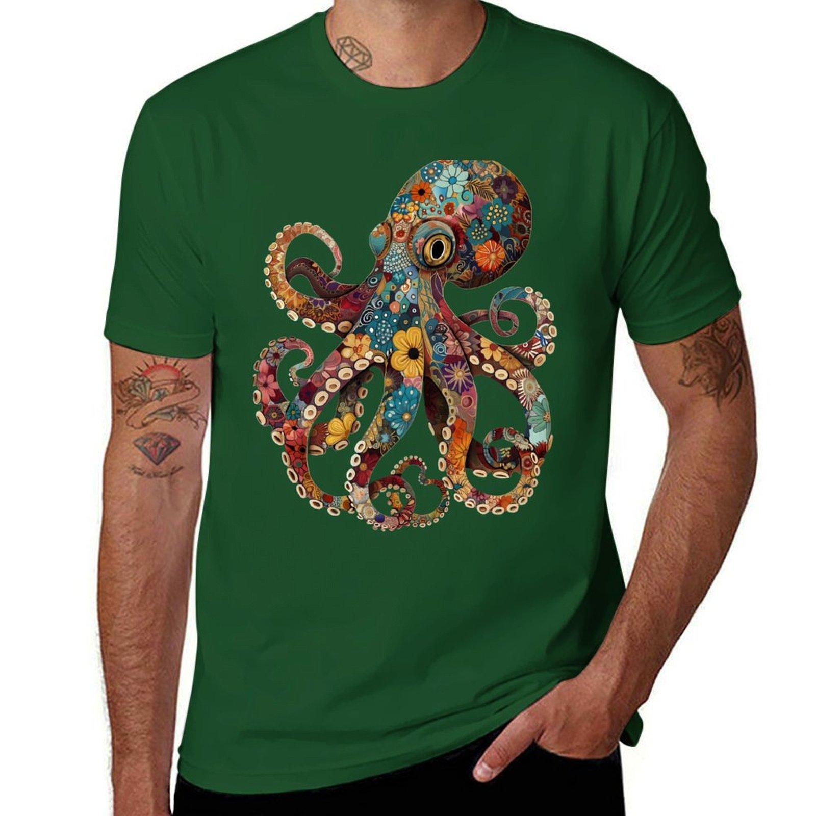 

Full color octopus T-Shirt quick drying korean fashion summer tops Aesthetic clothing funny t shirts for men 4XL