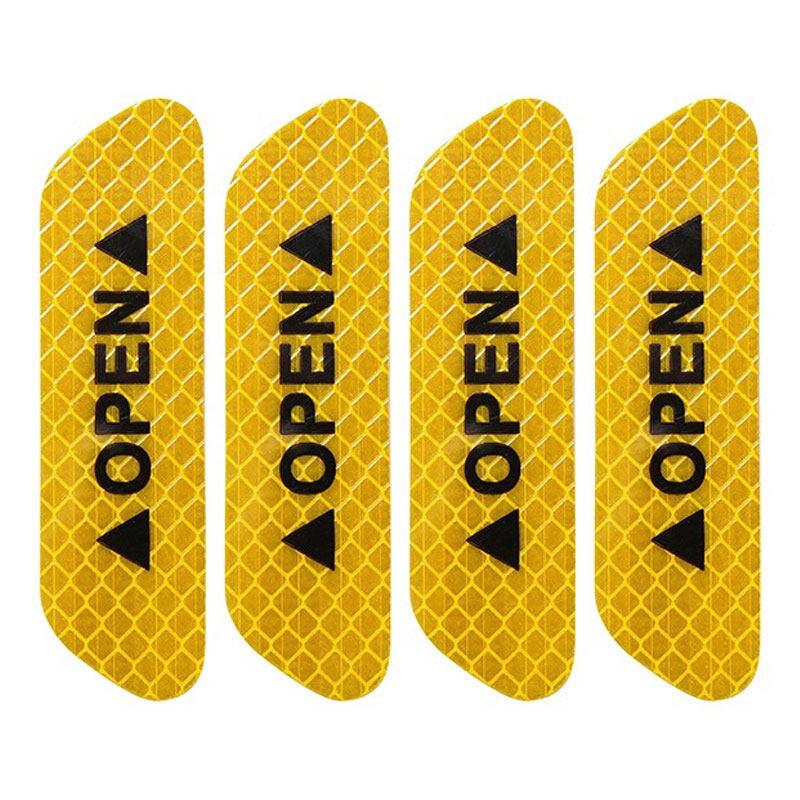 4Pcs Car Door Sticker Safety Open Warn Reflector Tape Decal OPEN Safety Anti-collision Strips Sticker Auto Exterior Accessories