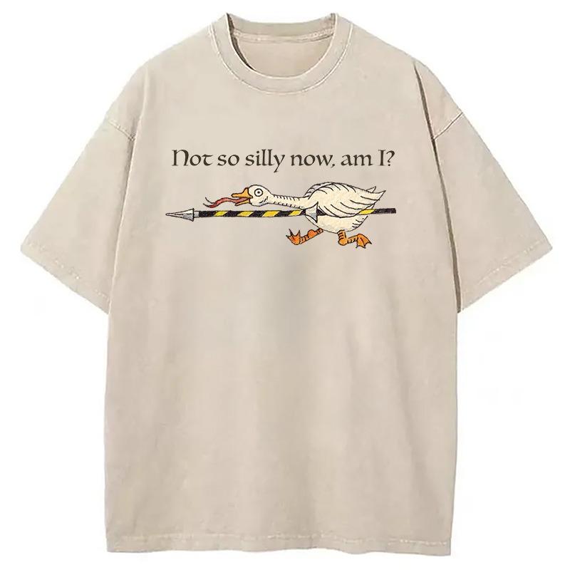 Summer Fashion Washed Acid Tees Korean Style Short Sleeve O-neck Goose Printed Funny T-shirts Men's Holiday Chic Tops