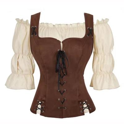 Kostüm Damen Mittelalter Weste Cosplay Übergröße Mittelalter Blusensets Renaissance Weste Braun Schwarz Blau