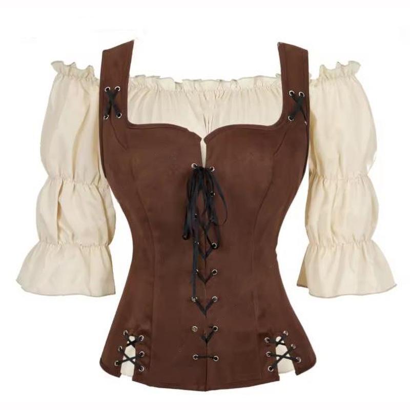 

Costume Women Medieval Vest Cosplay Plus Size Medieval Blouse Sets Renaissance Vest Brown Black Blue XXXL чорний