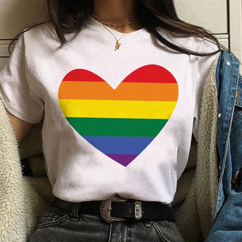 Women Casual T Shirt Womens Fashion Cute Love Print Harajuku Female Basic Short Sleeve T-Shirt White Simple Tshirts Tops Tshirt