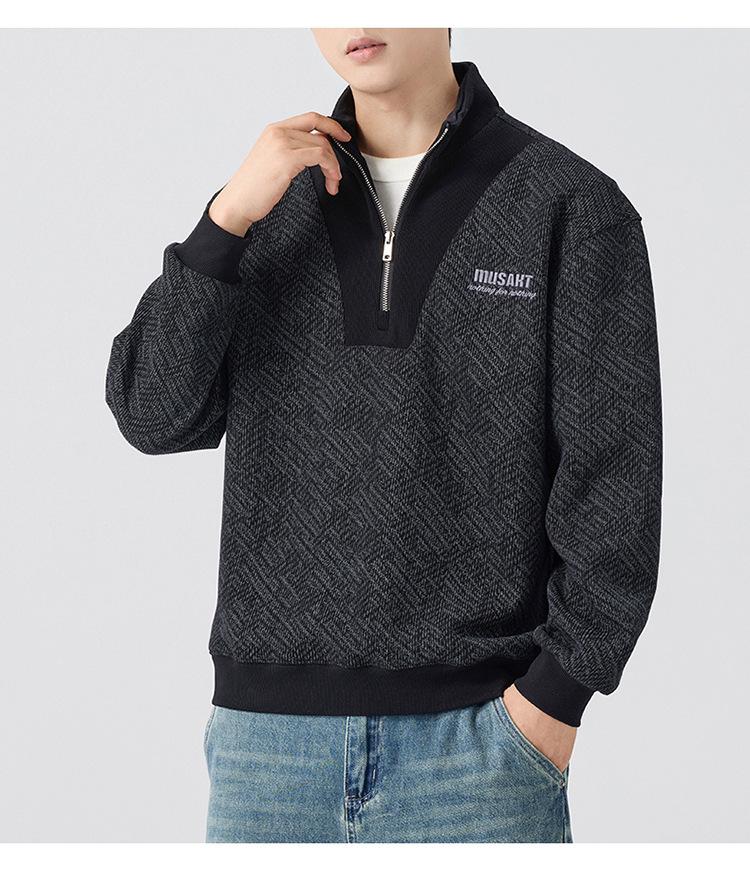 Men's Autumn 2025 Trendy Half-Zip Heavyweight Hoodie - Long Sleeve, Casual Style