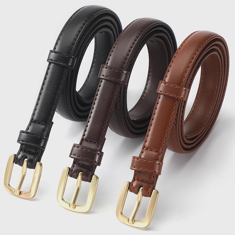 Women'S Belt With Fine Matching Western Pants 2Cm Wide Pu Leather Metal Buckle Belt Simple Versatile Decoration