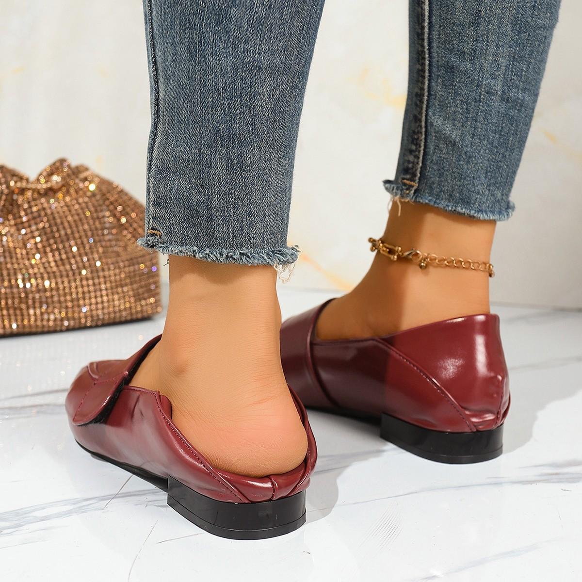 

Niche new light luxury pointed square metal buckle with deep commute shallow middle heel retro single shoes 40 бордовый