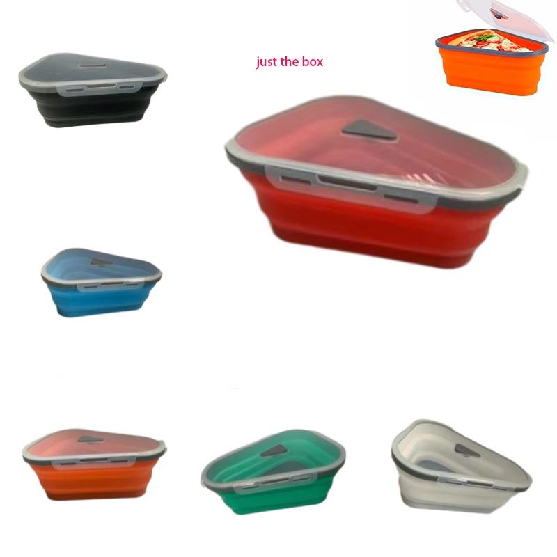 Pizza Pack Reusable Container Box Foldable Triangular Food Storage Case Orange