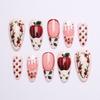 24Pcs Cute Red Apple Press On Nails Pink French Tip With Star Plaid Sweet False Nails For Girls Trendy Wearable Fake Nails
