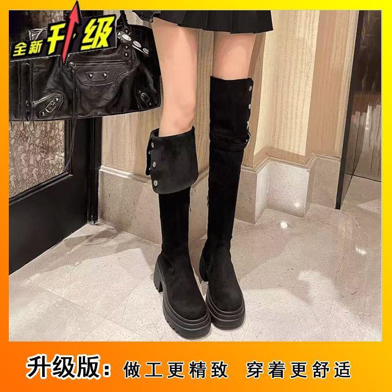 Retro Style Two Wear Folded Thick-soled Martin Boots Fashionable Versatile Thick Heel Knee Boots 2025 Autumn and Winter New