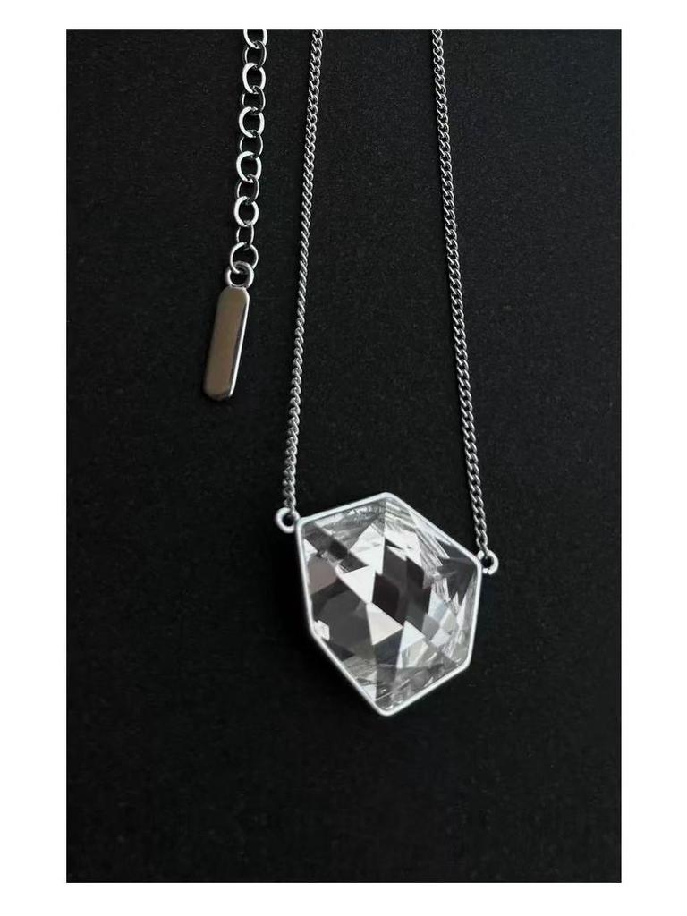 Korean Minimalist Geometric Crystal Earrings & Necklace Set with Adjustable Ring