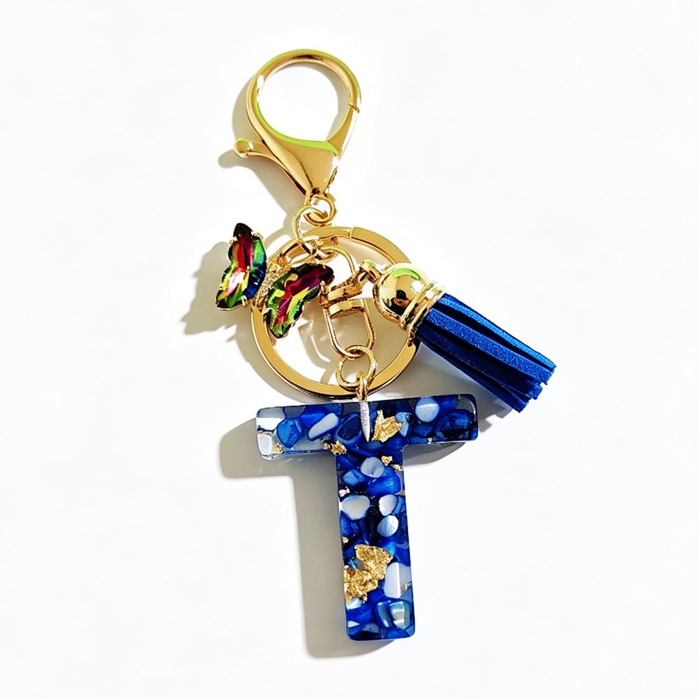 Resin Letter Keychain with Copper Crystal Butterfly Tassel - Stylish Bag Accessory & Party Gift