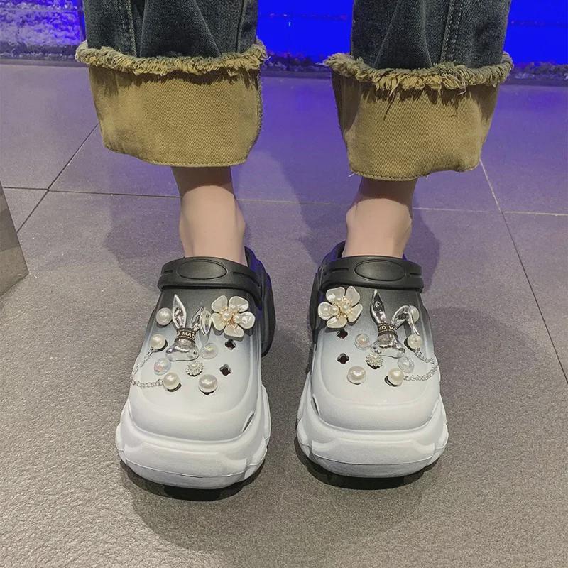 Women's Summer EVA Crystal Love Detachable Closed-Toe Sandals - Thick, Non-Slip, Soft Bottom, Ideal for Beach Wear.