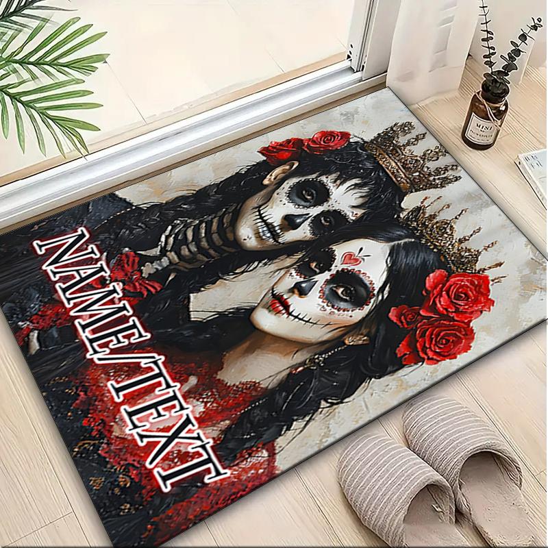 1PC Custom Name Day Dead Celebration Theme Floor Mat Ideal for Living Room, Game Rooms, Office, Bedroom,Floor Mat Playful Design