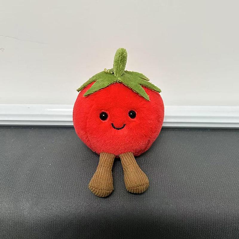 Tomato Plush Toy Keychain Cartoon Vegetable Soft Stuffed Doll Pendant Car Key Ring Backpack Bag Decor Kid Gift