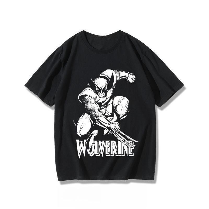 Genuine Iron Man Deadpool Joint Van Gogh Starry Sky T-Shirt Black Korean Version Cotton Loose Short Sleeve