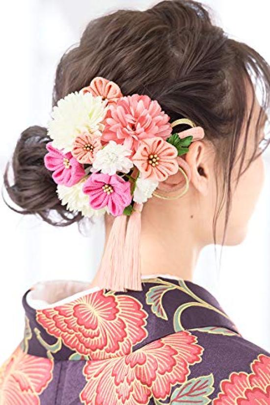 [SOUBIEN] (Soubien) Haarschmuck-Set für die Volljährigkeitszeremonie und den Abschluss: 2-teiliges Set Tsumami-zaiku (traditionelle japanische Stoffblume