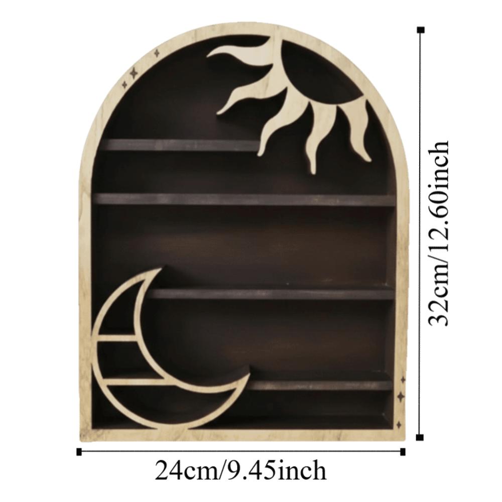 Wooden Material Wood Storage Shelf Moon Design Bohemian Style Crystal Shelf Crescent Sun Design Vintage Style Display Rack
