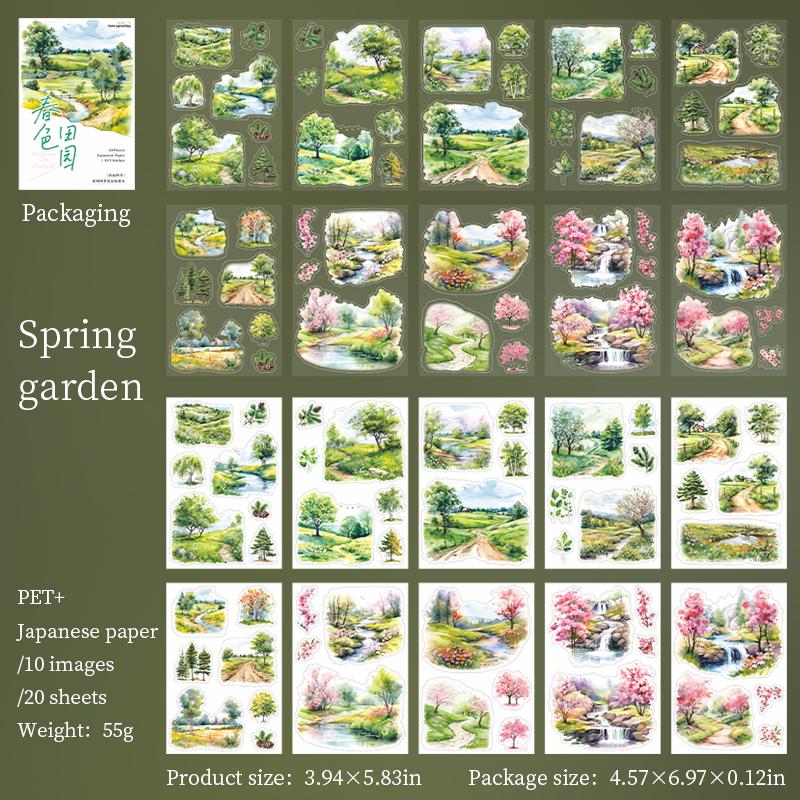 20 Sheets Per Pack of Sticker Book Garden Seasons Series Landscape Landscape Handbook Decorative Collage Bottom 4 Models