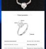 S925 Sterling Silver Moissanite Six-Prong Square Bezel Women's Open Design Ring