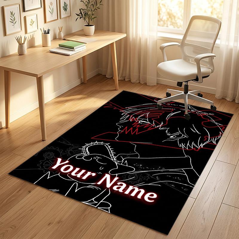 Personalized Crystal Velvet Carpet,Chainsaw Man Custom Printed Name, Plush Area Rug For Home Indoor Decor