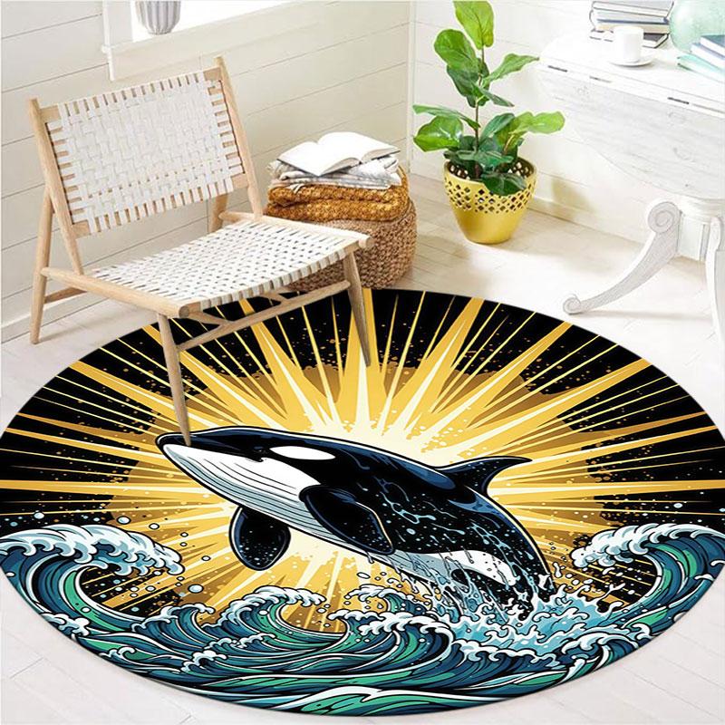 Marinelife Round Area Rug,Carpet Rug for Living Room Bedroom Sofa Playroom Decor,Non slip Floor Mat