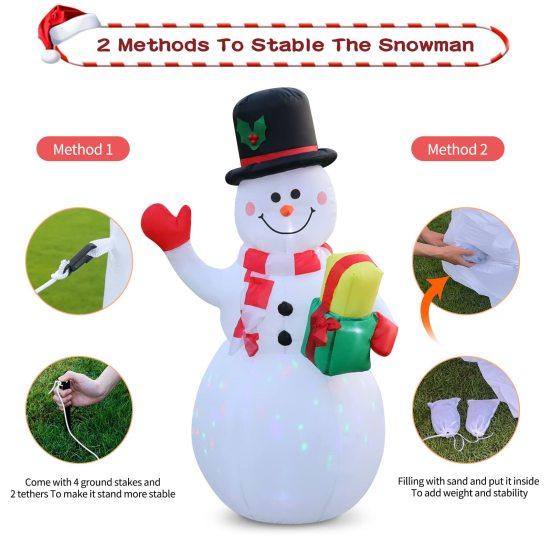Inflatable Christmas Snowman Outdoor Decoration with LED Light Large Blow Up Snowman with Black Hat for Outside Yard Garden Lawn Party Decor