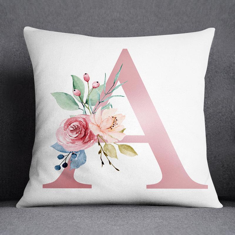 Floral Alphabet Pattern Decorative Pillowcase Square Pillowcase Home Office Decorative Cushion Cover