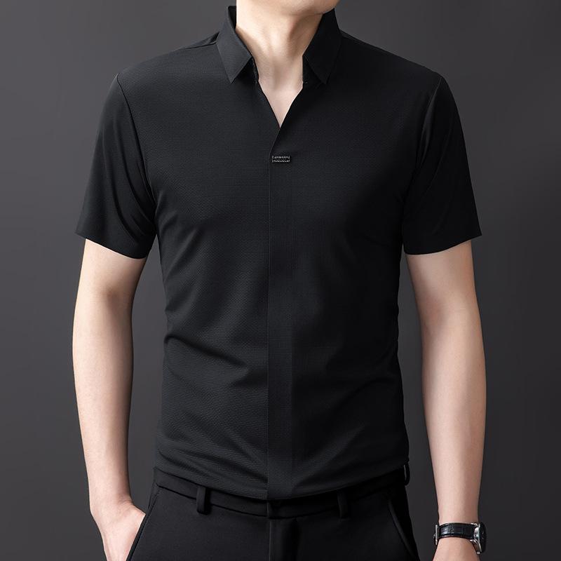 

Мужская рубашка Высококачественная Летняя Новая Повседневный Стиль С рукавом до локтя Мужская рубашка С коротким рукавом Рубашка в дюймах Мужская одежда 4XL чёрный