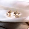 Temperament Rhinestone Imitation Pearl Cat Stud Earrings For Women Men Elegant Lovely Animal Kitten Earrings Fashion Jewelry