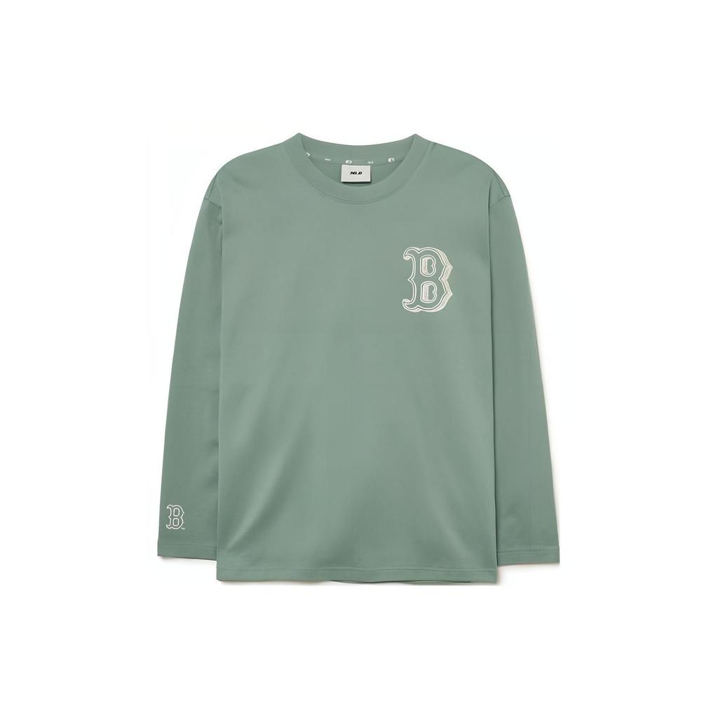 MLB Basic Boston Red Sox Letter Logo Print Crew Neck Loose Long Sleeve T-Shirt Unisex Tops Bean-Green 3ATSB0334-43MTD