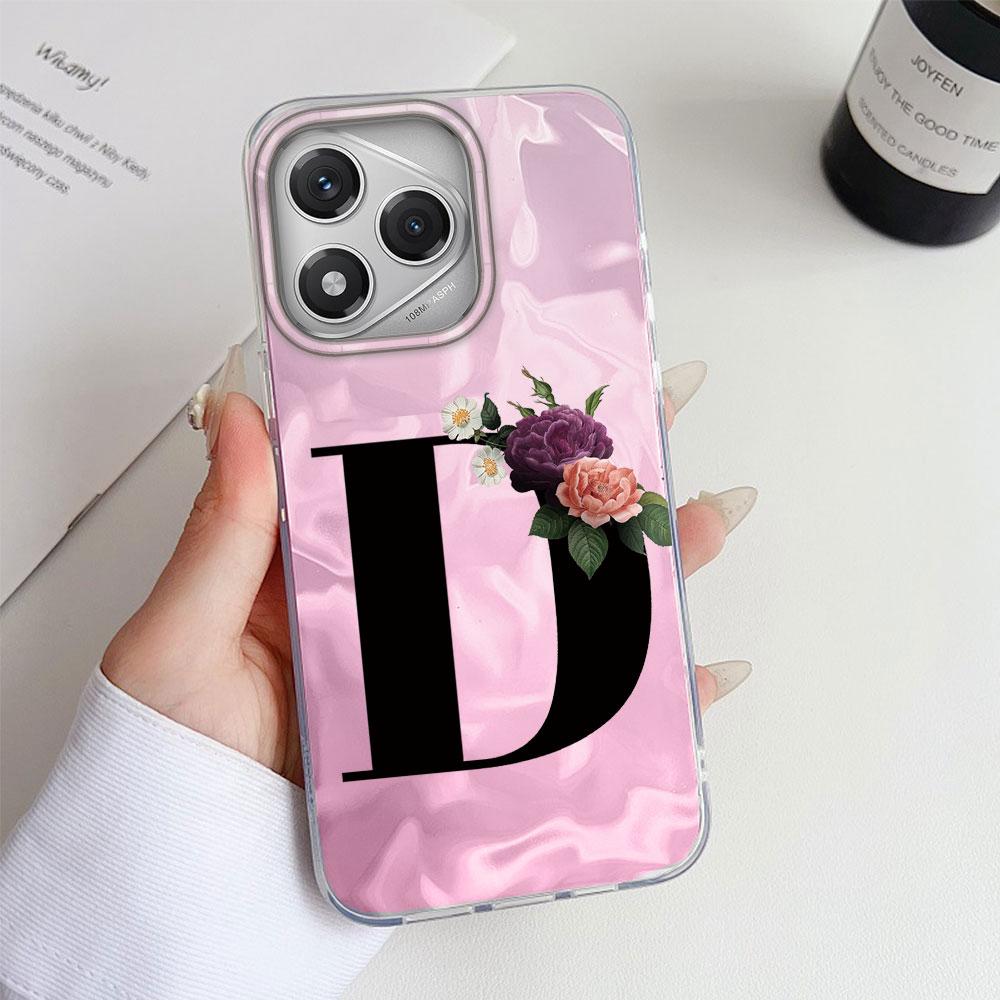 A-Z Black Letter Peony Flower  Shockproof Phone Case For Honor 200 400 90 Pro Lite Smart Silicone Couple Fundas Shell Back Cover