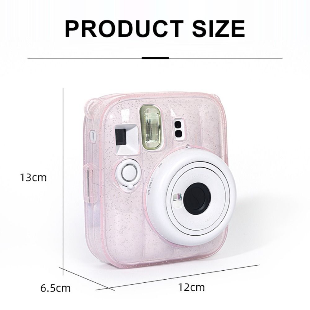 Translucent Glitter Instant Camera Case with Cartoon Sticker Adjustable Strap Protective Cover for Fujifilm Instax Mini 13