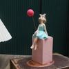 1pc Whimsical Cartoon Girl with Balloon Resin Figurine - INS Style Home Decor Accent, Light Blue Dress, Pink Base, Ideal for Var